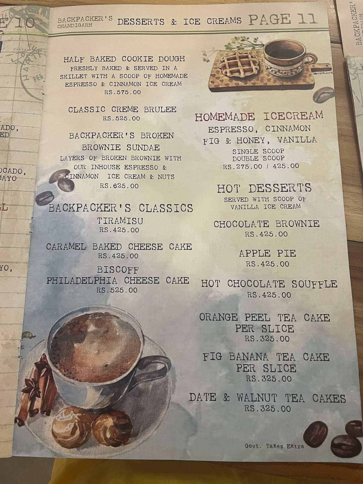 Backpackers Cafe menu