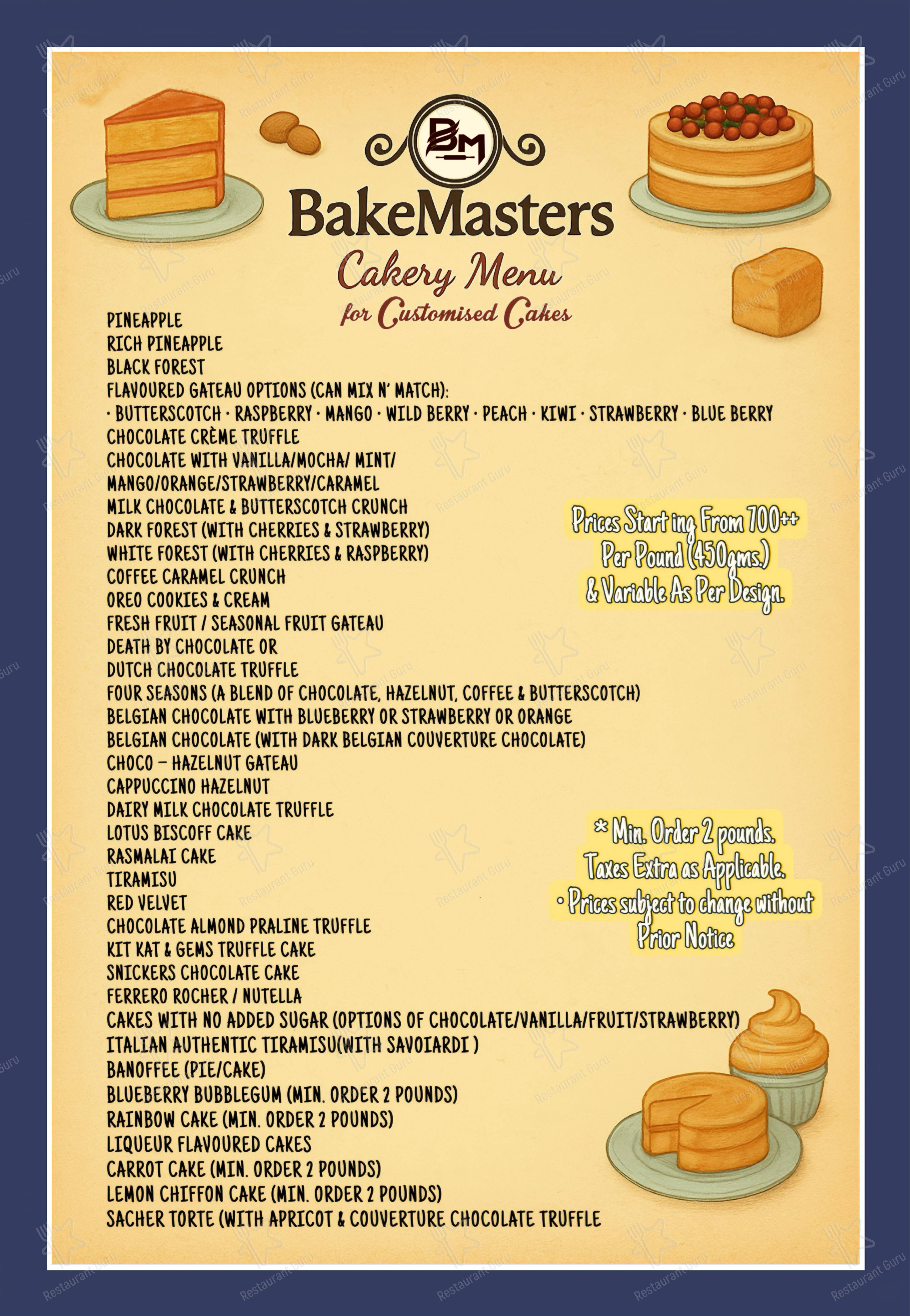 Bake Masters in Dehradun - Menu bar