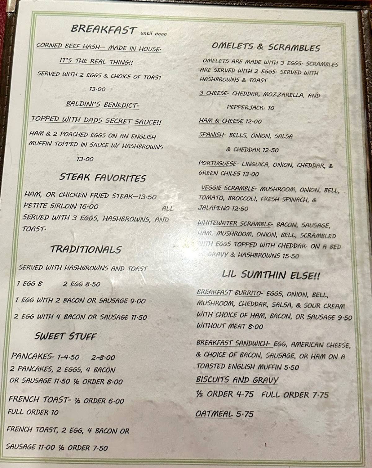 Menu at Baldini's Restaurant & Lounge, Merlin