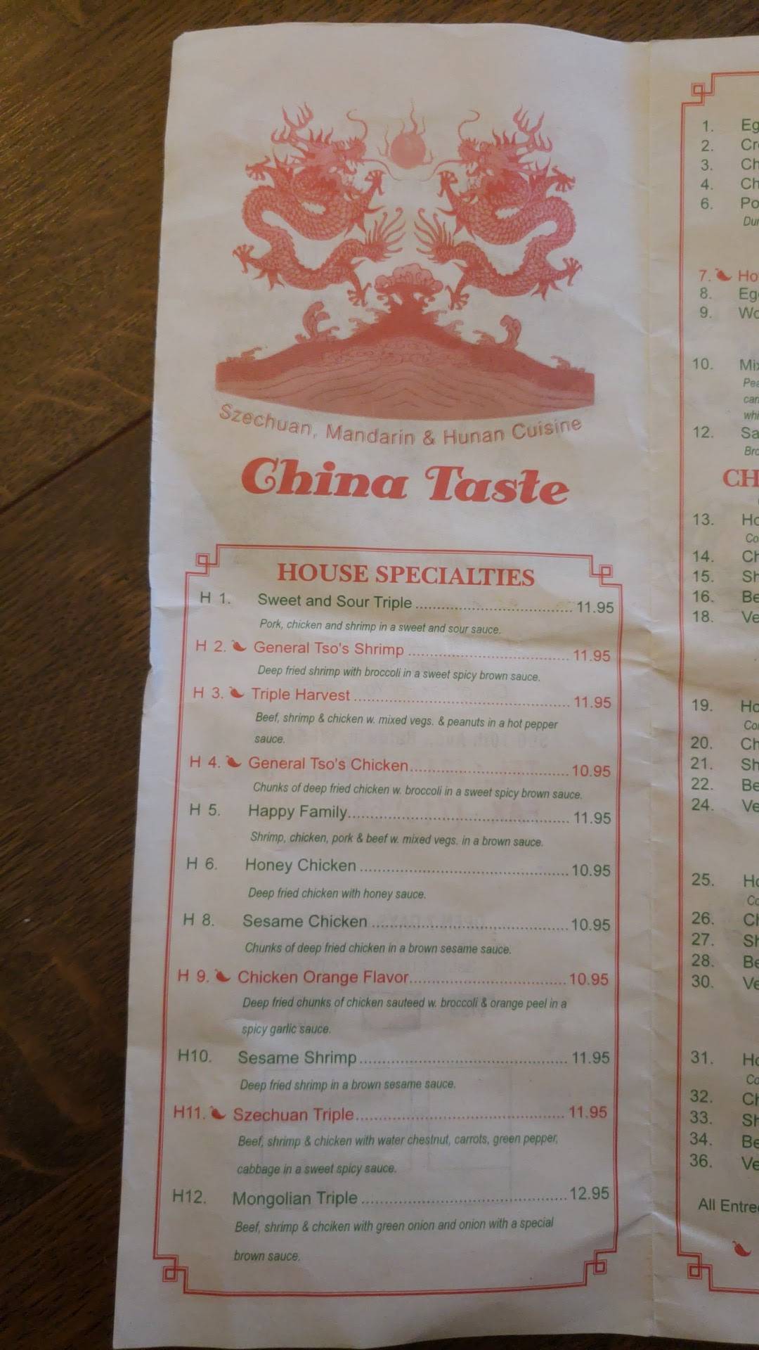 Menu at China Taste restaurant, Baldwin
