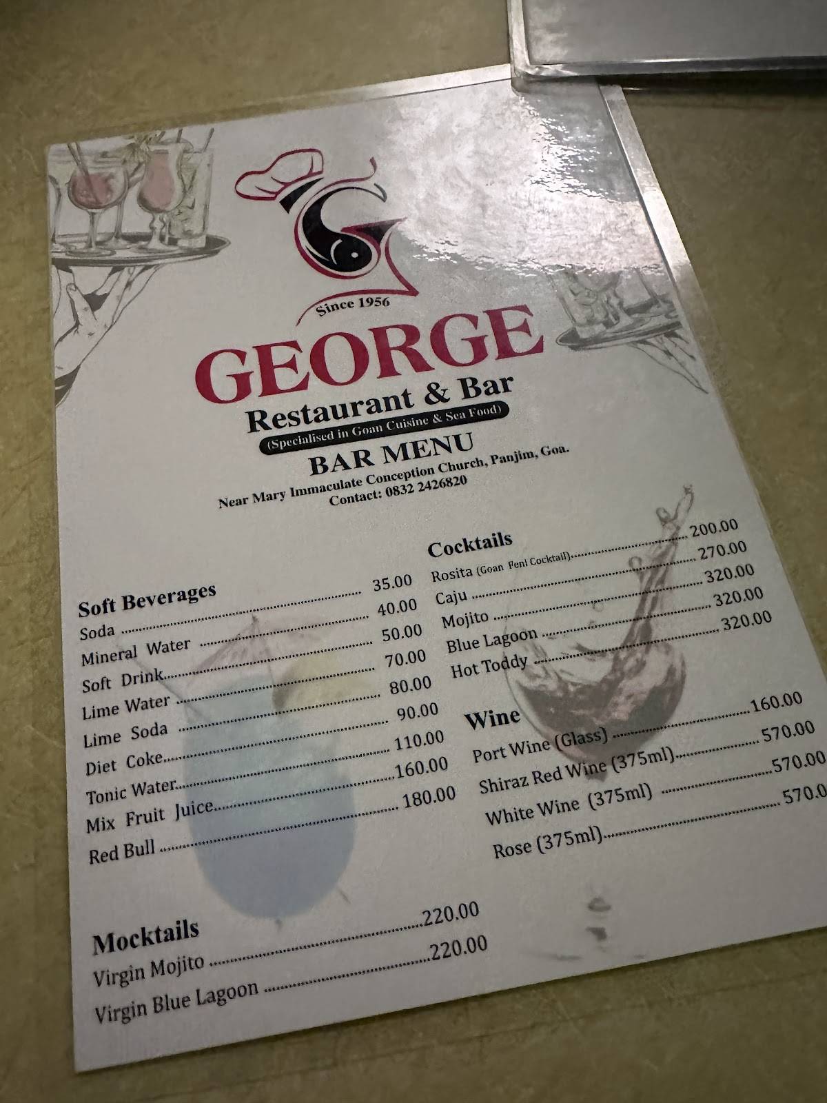 George Restaurant & Bar menu