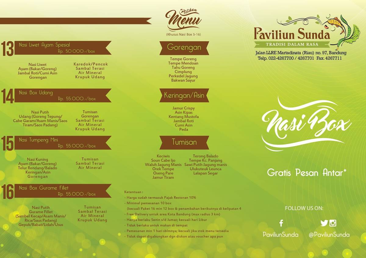 Menu at Paviliun Sunda restaurant, Bandung