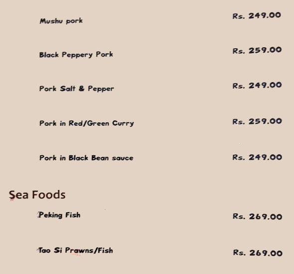 Bangalore Mandarin menu