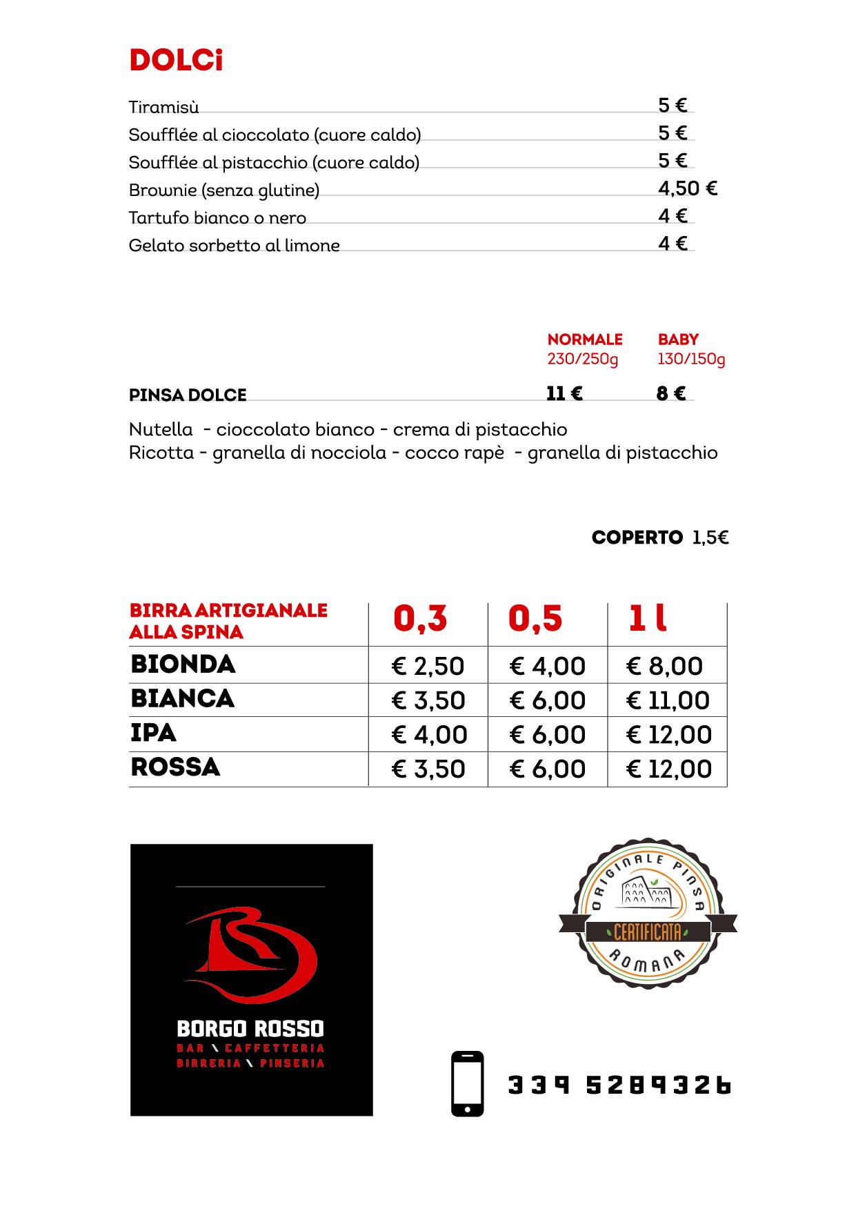 Menu di Bar Borgo Rosso Di Amelii Daniele 