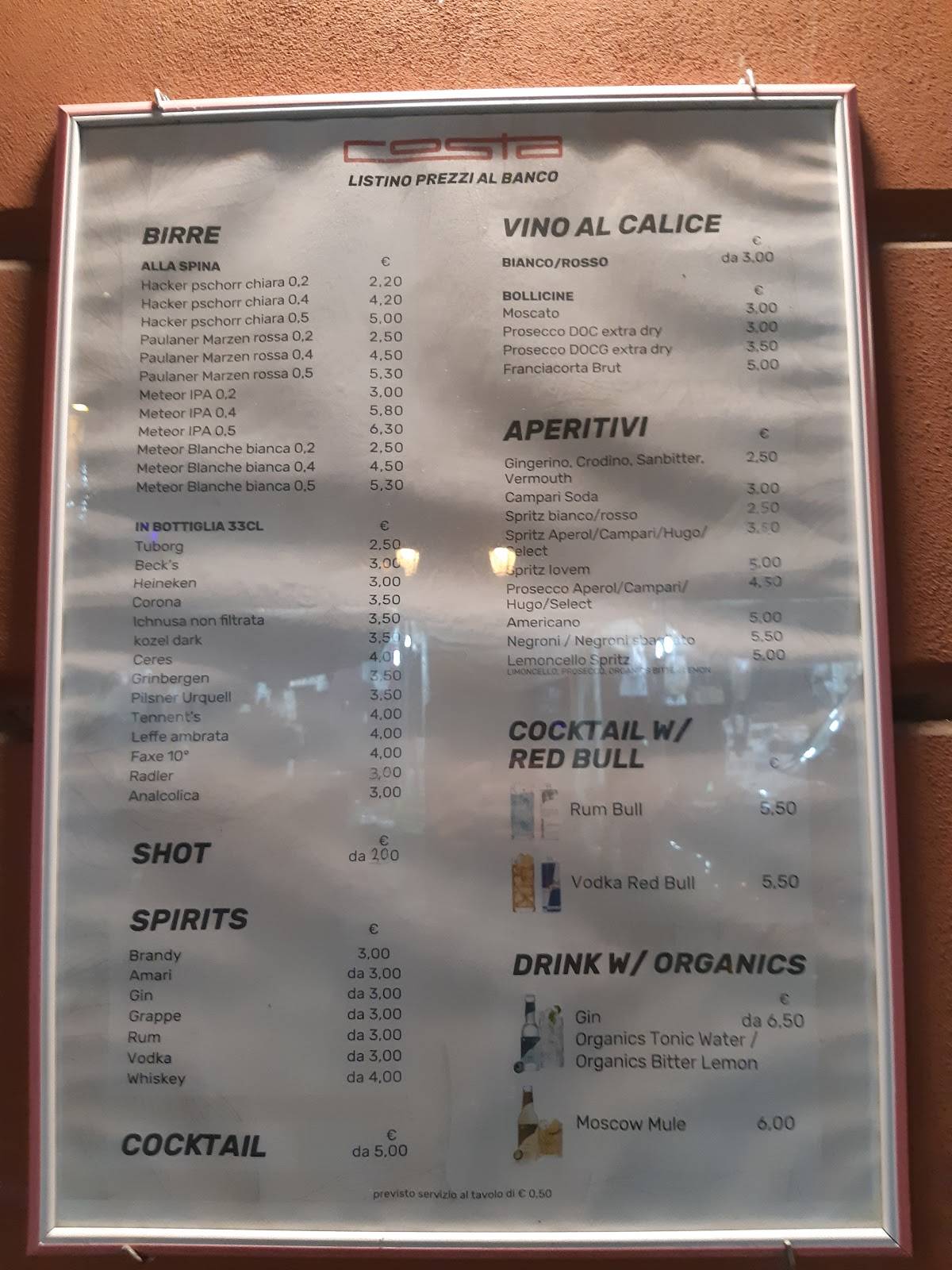 Menu di Bar Costa 