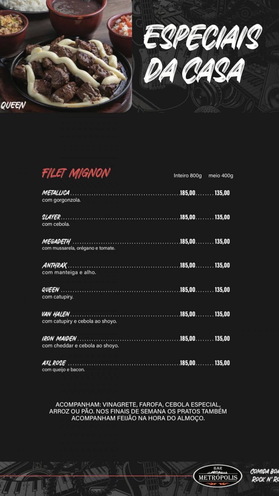Bar Metrópolis cardápio