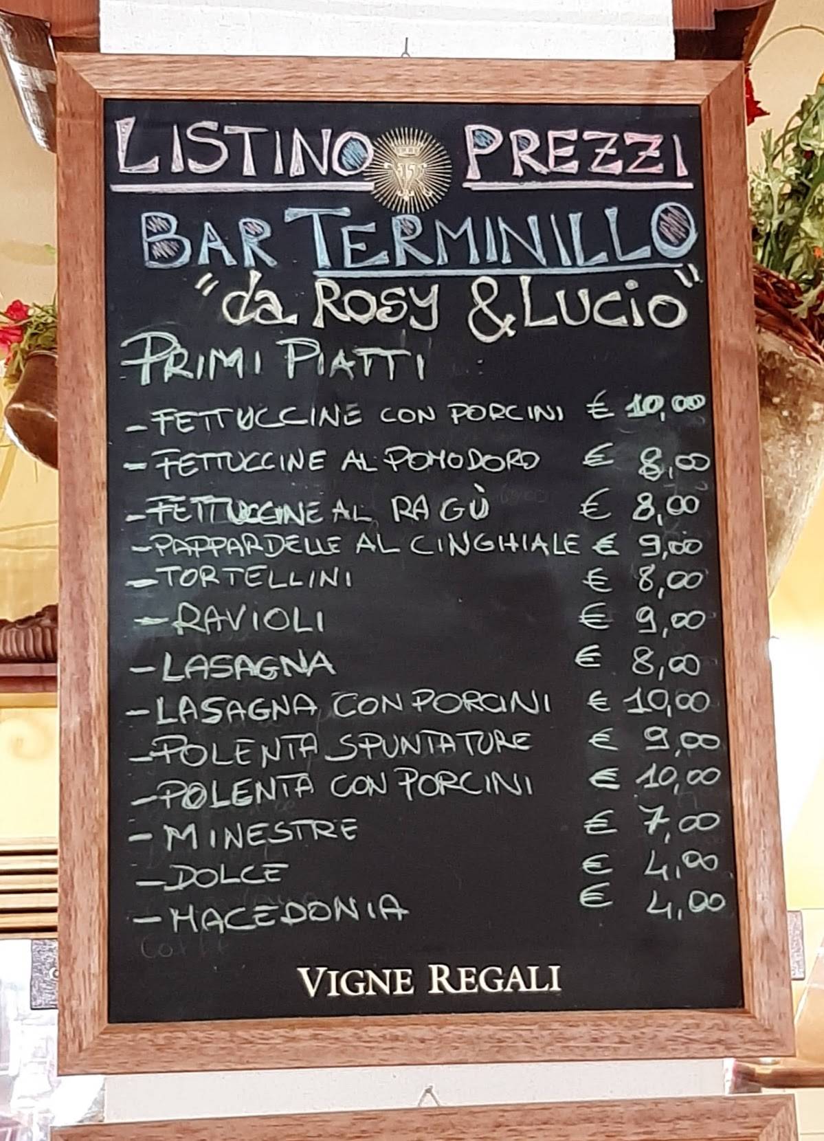 Menu di Bar e Tavola calda Terminillo 