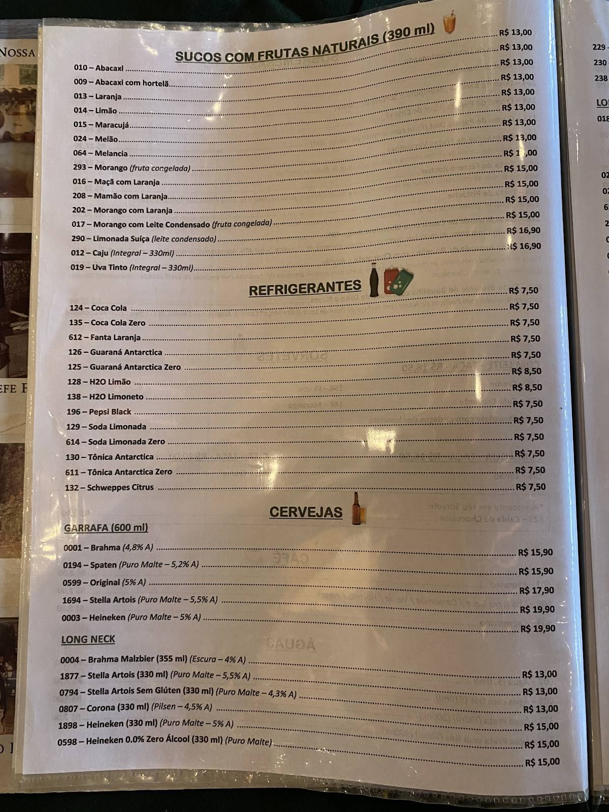 Bar da Praia cardápio