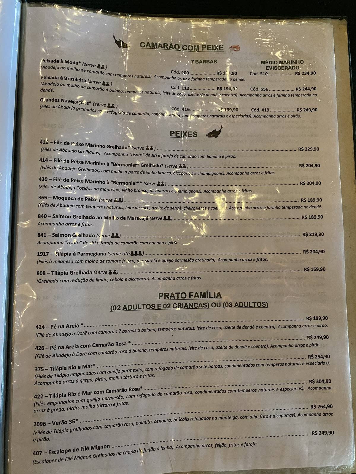 Bar da Praia cardápio