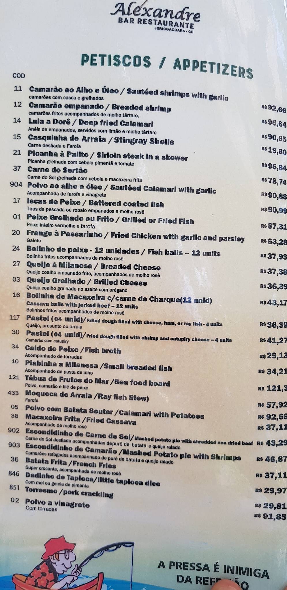 Bar do Alexandre cardápio