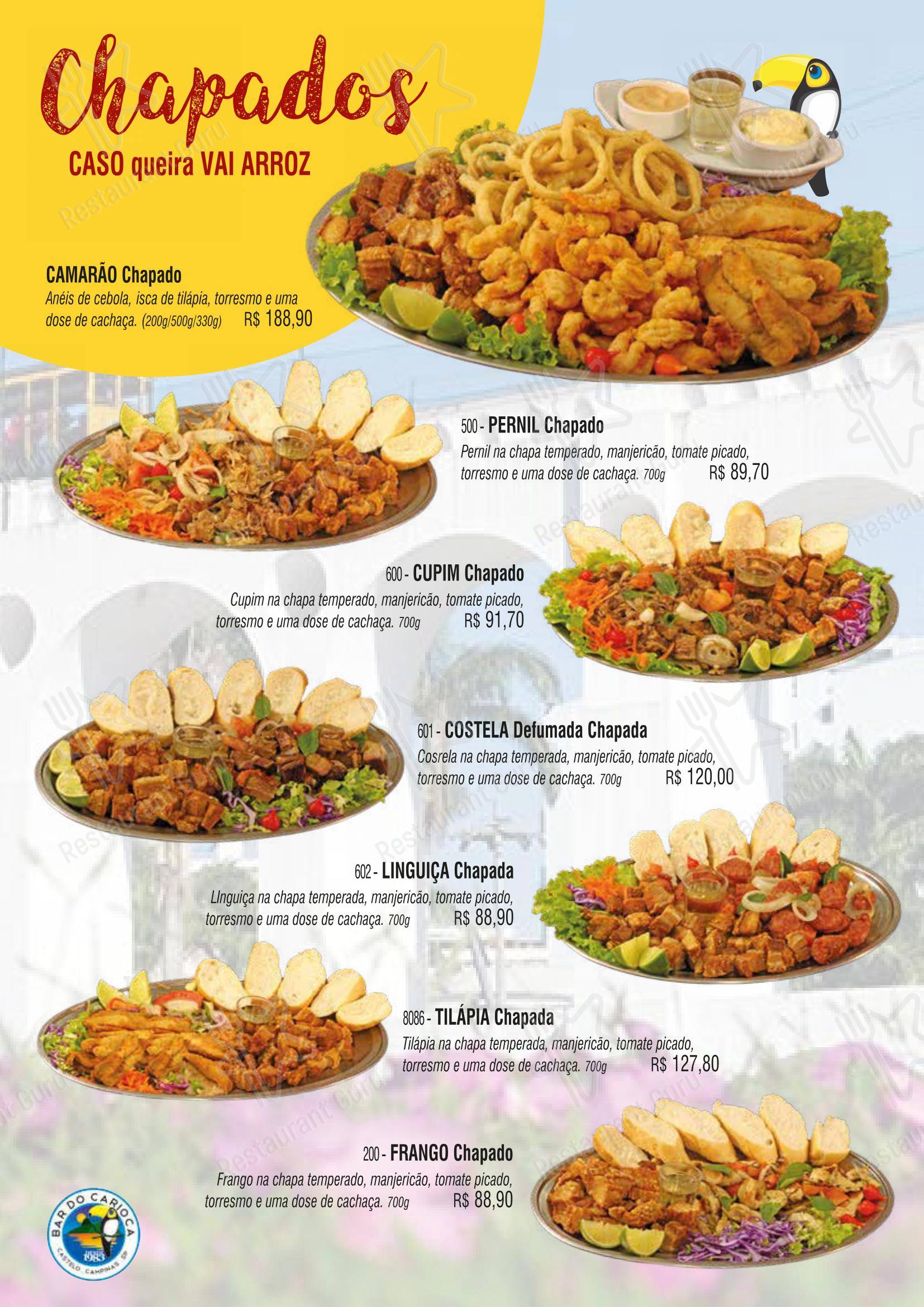Menu para Bar do Carioca em Campinas