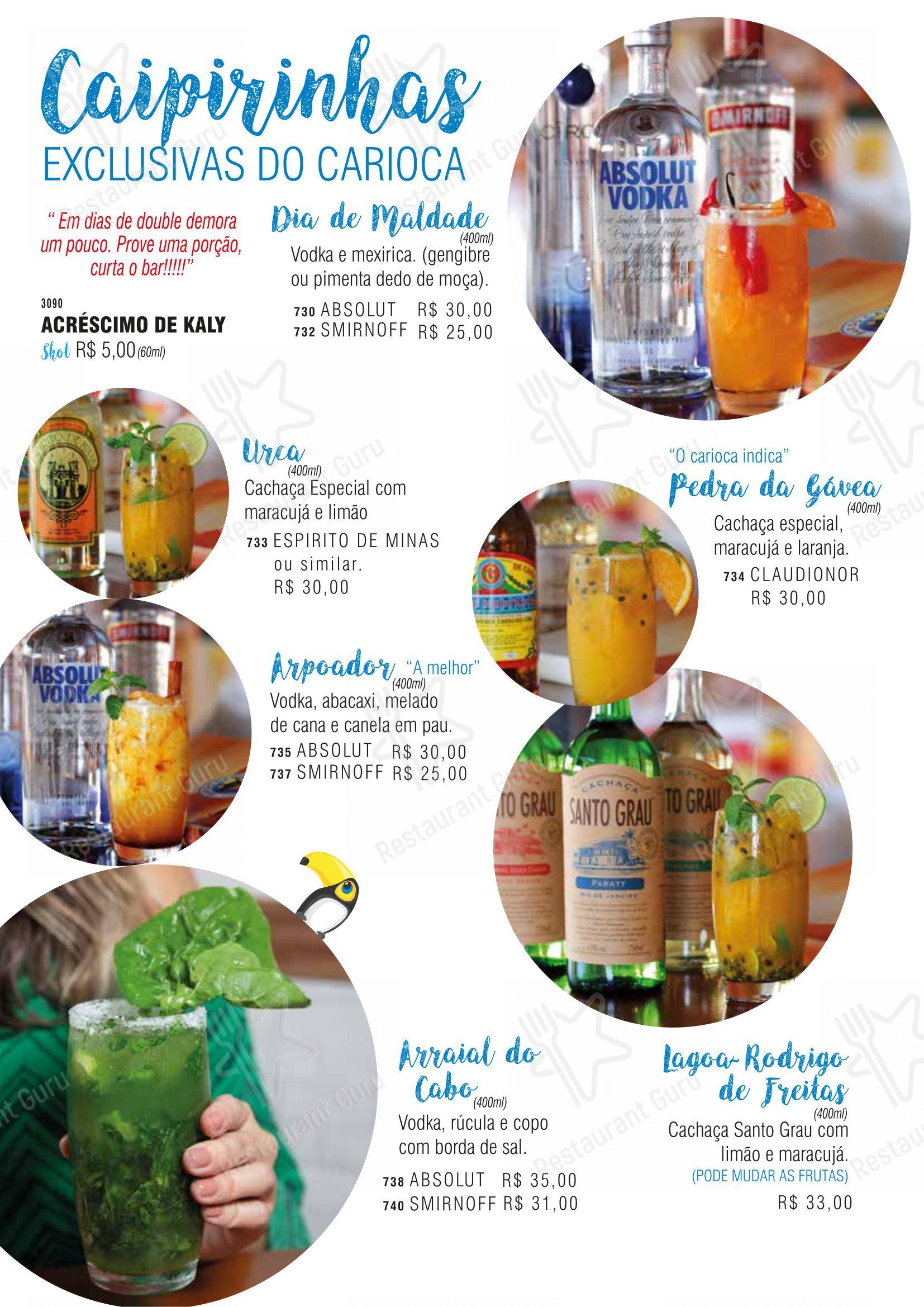 Menu bar para Bar do Carioca pub & bar