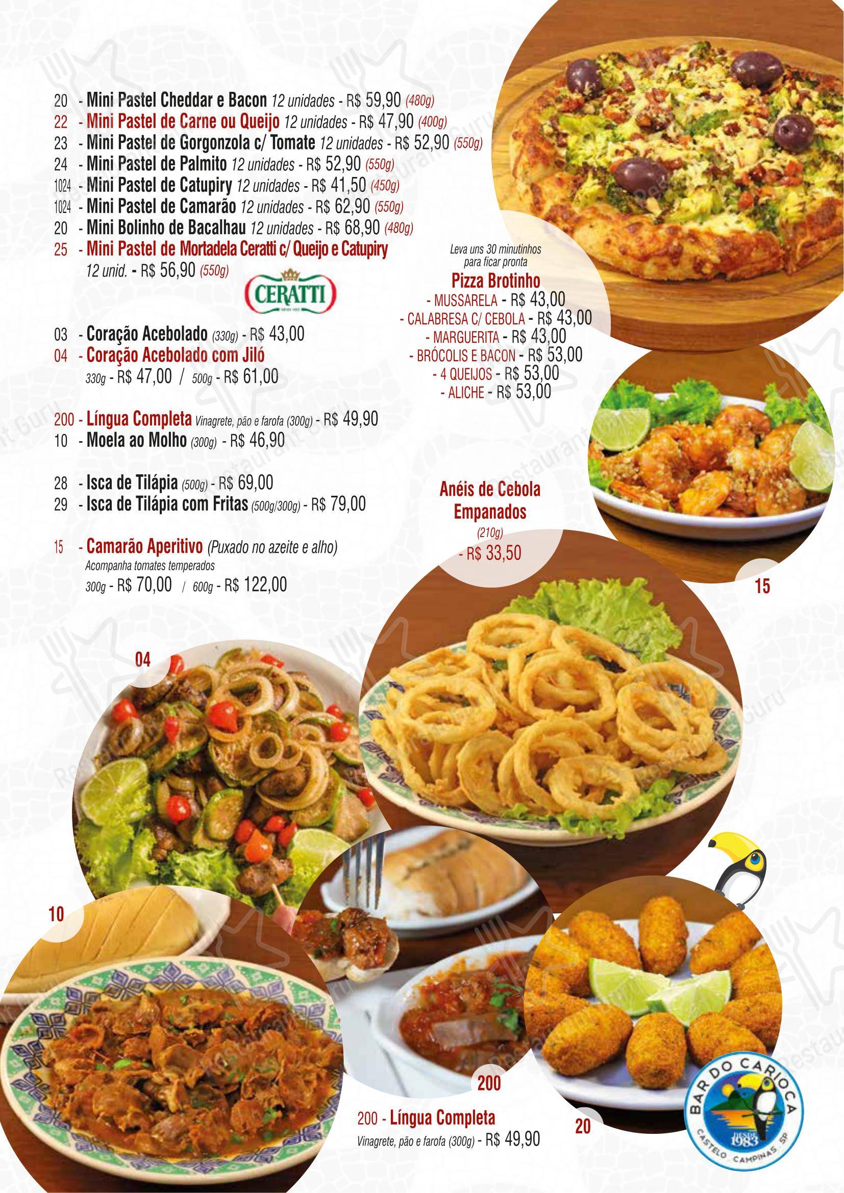 Menu para Bar do Carioca pub & bar
