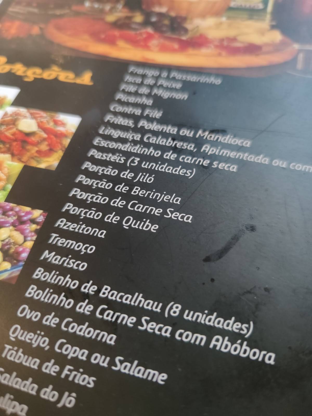 Bar do Jô cardápio