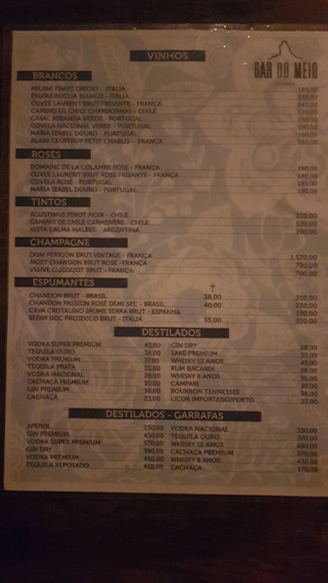 Menu em Bar do Meio Noronha, Brasil