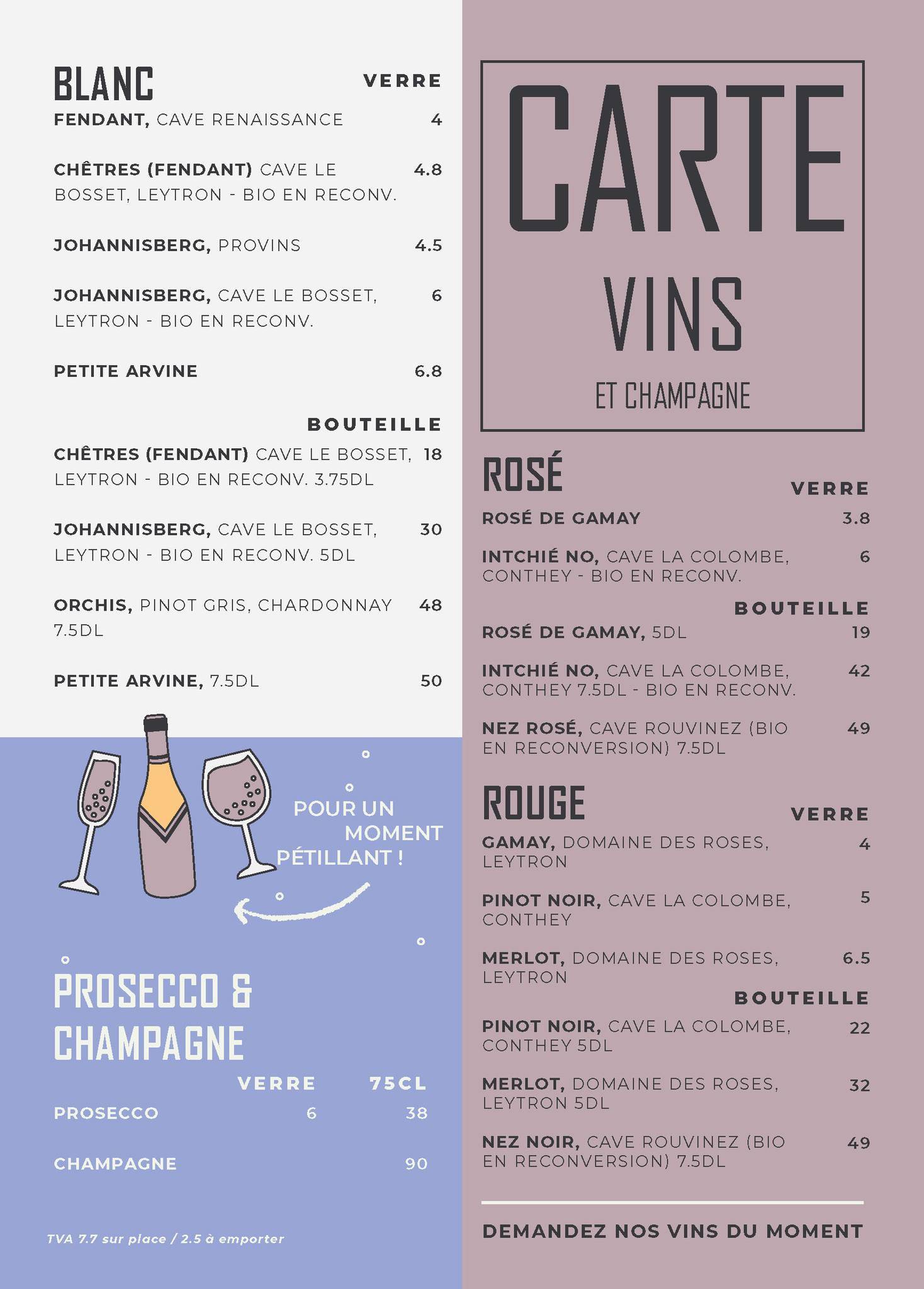 Menu di Bar la Taverne 