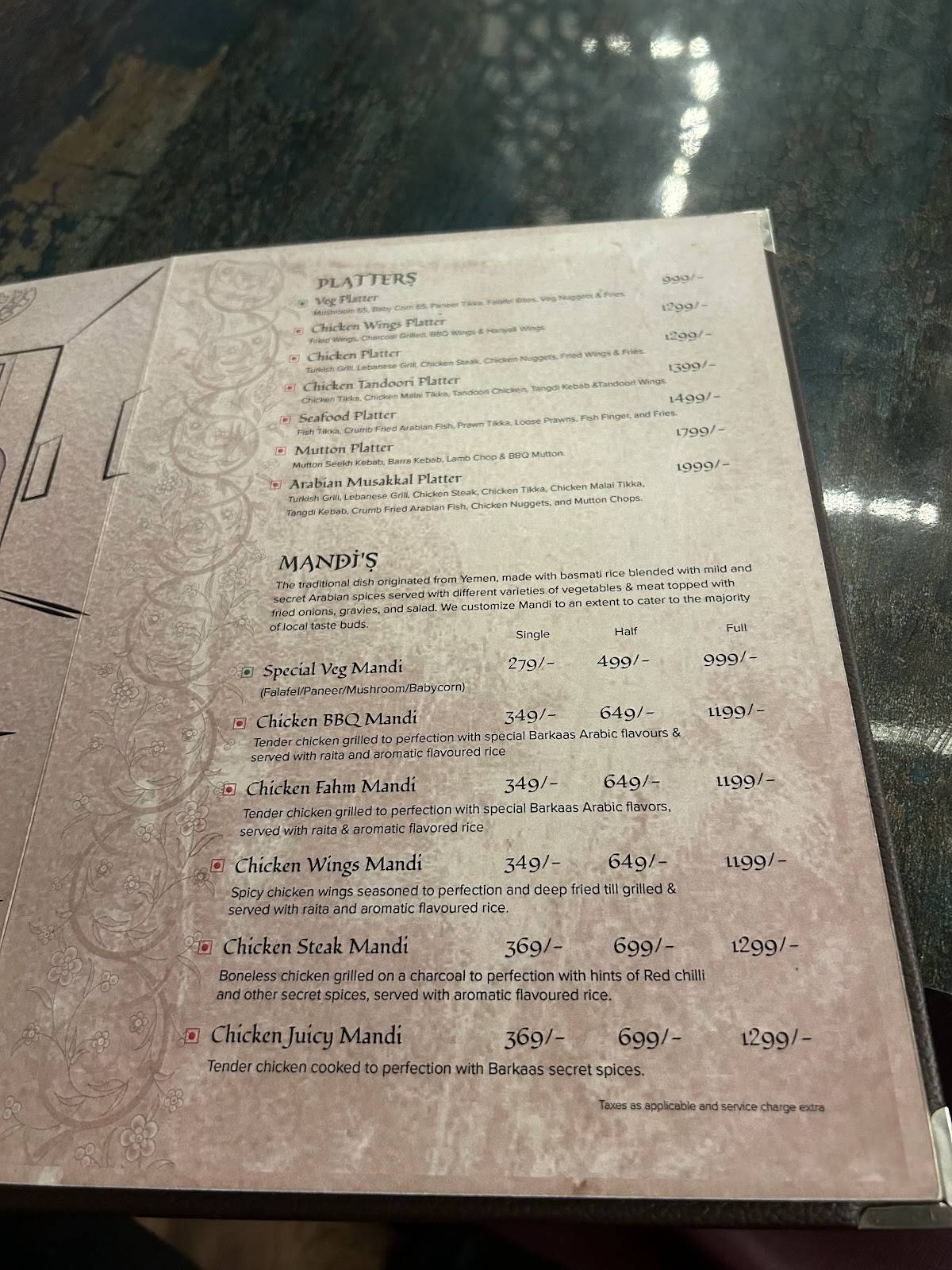 Barkaas Indo Arabic Restaurant menu