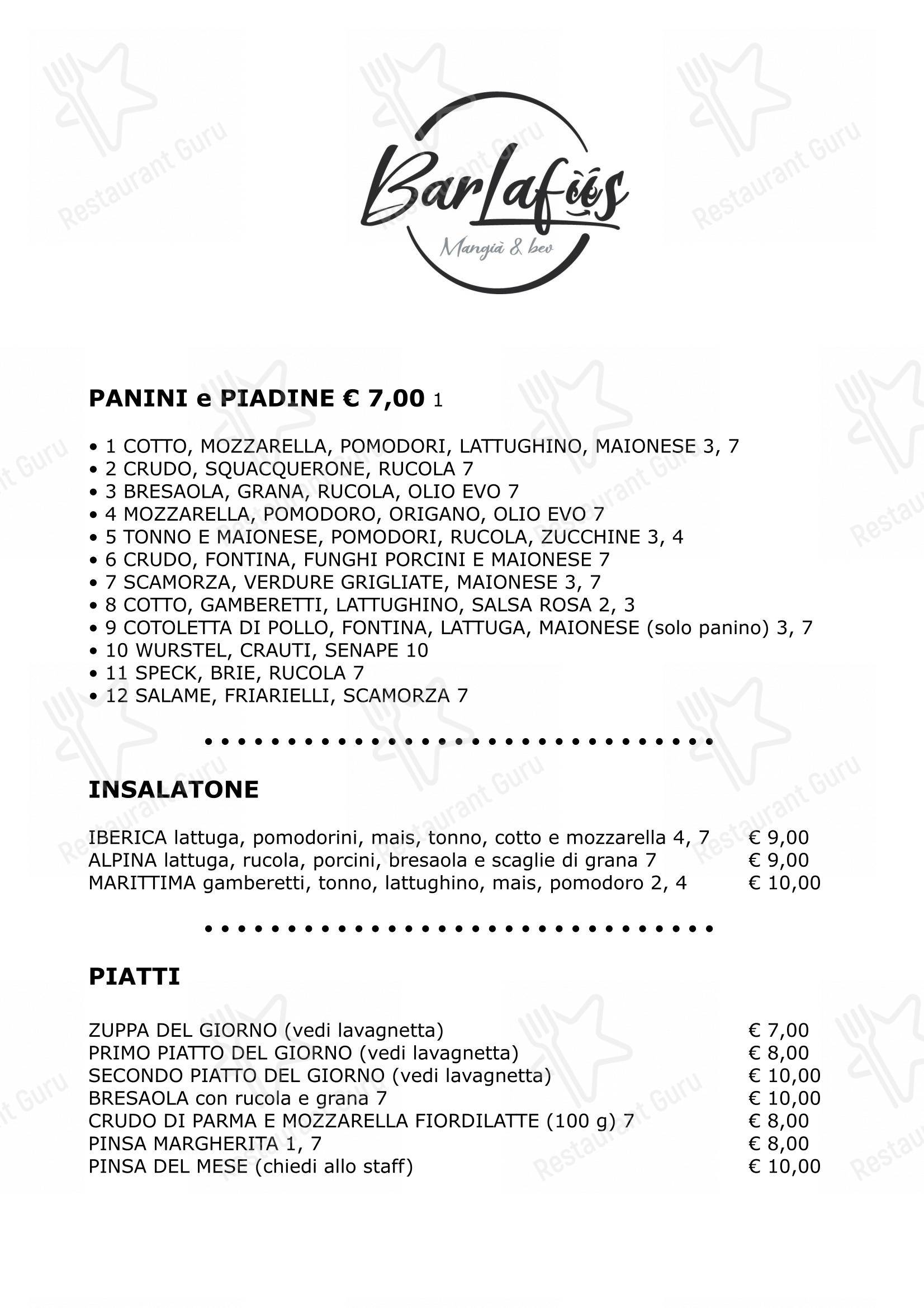 Menu per Barlafus in Milano