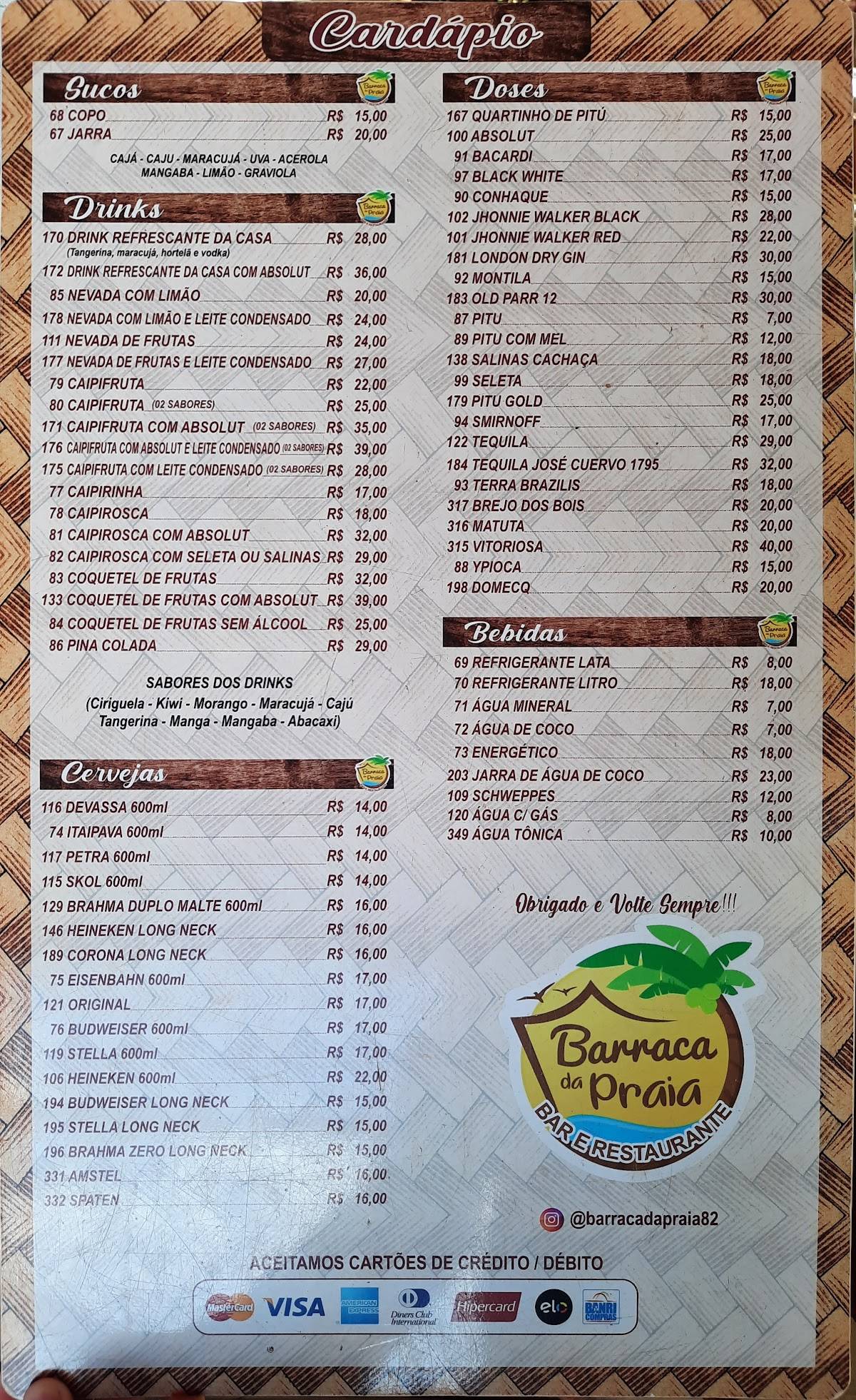 Barraca da Praia - Bar e Restaurante cardápio