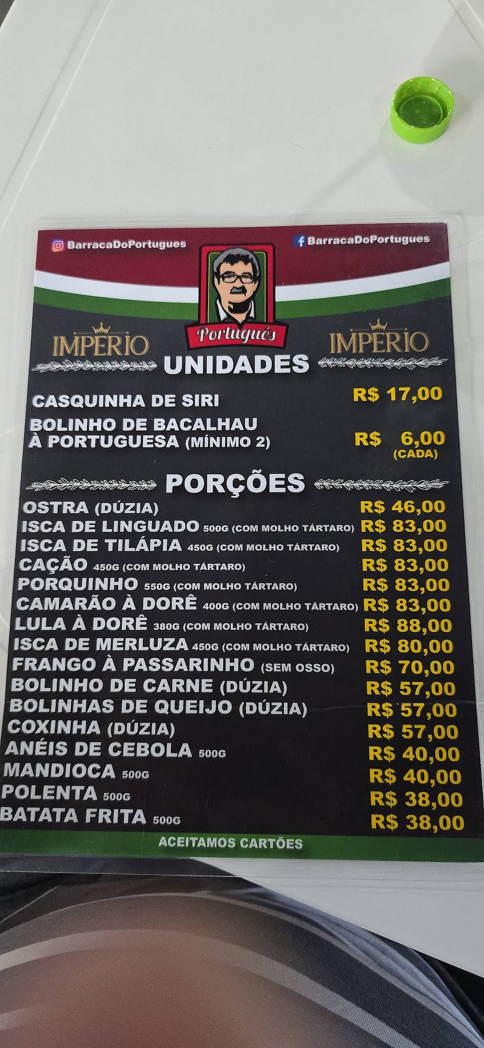 Barraca do Português cardápio