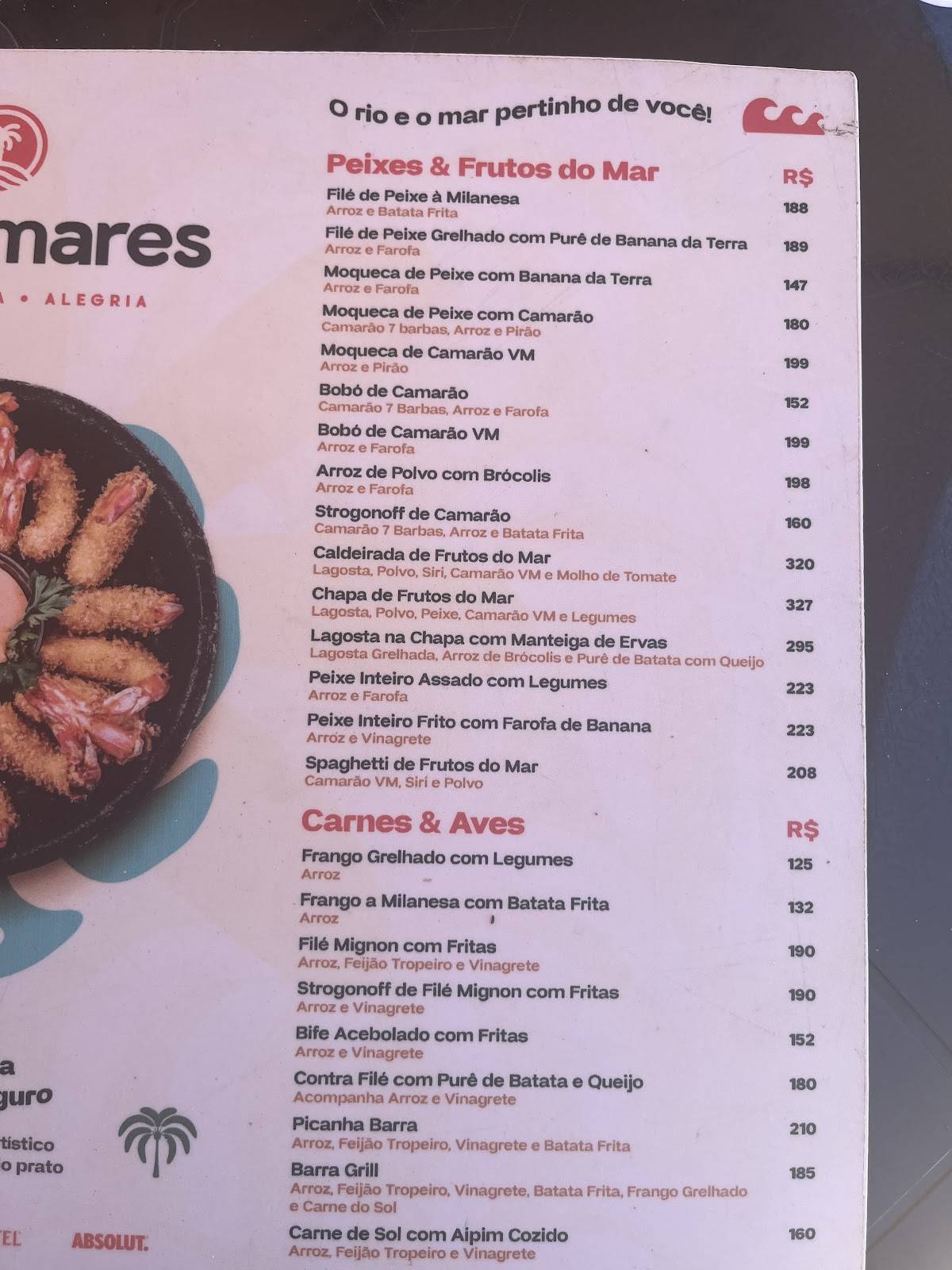 Barramares cardápio