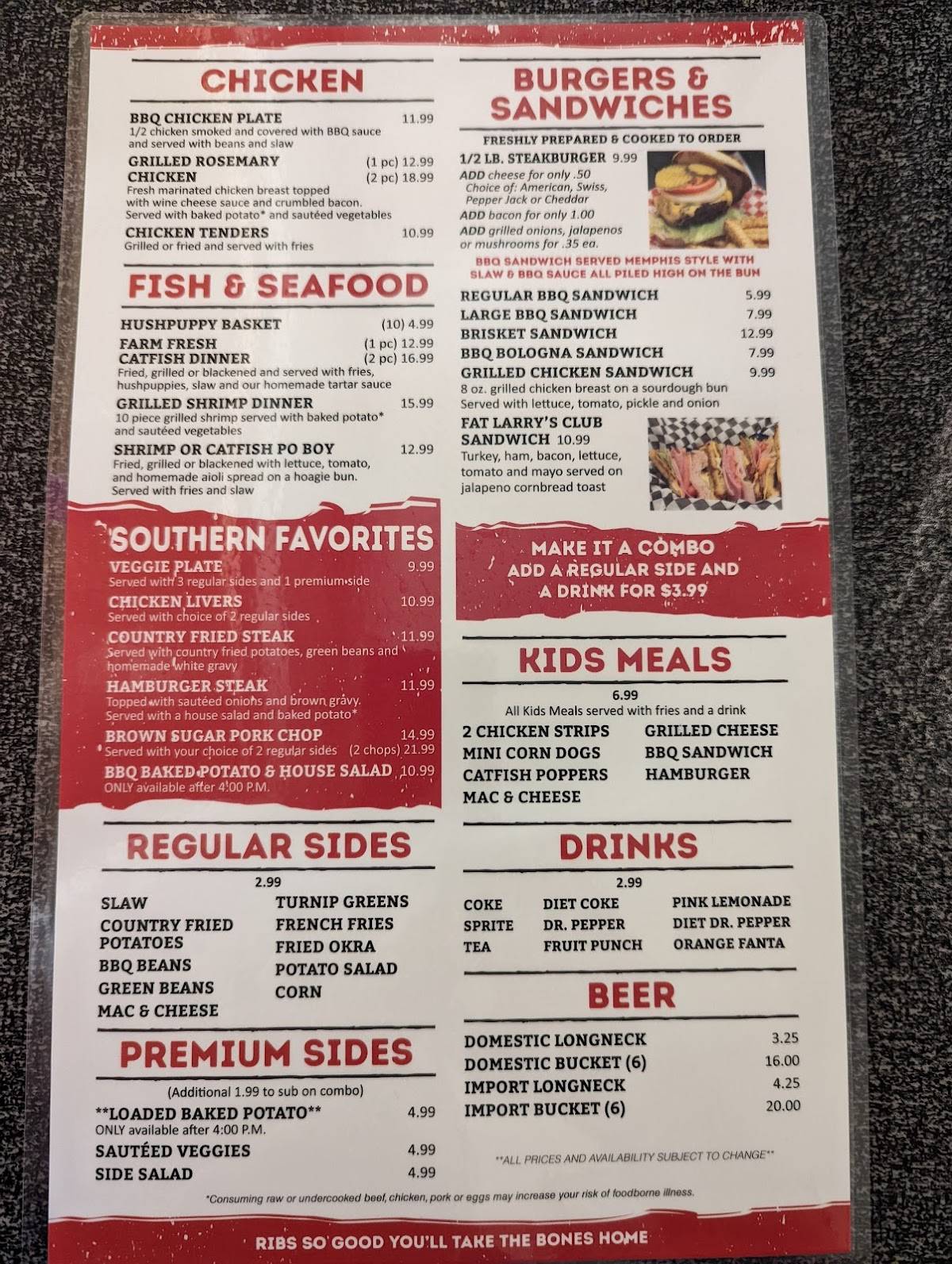Menu at Fat Larry's BBQ, Bartlett