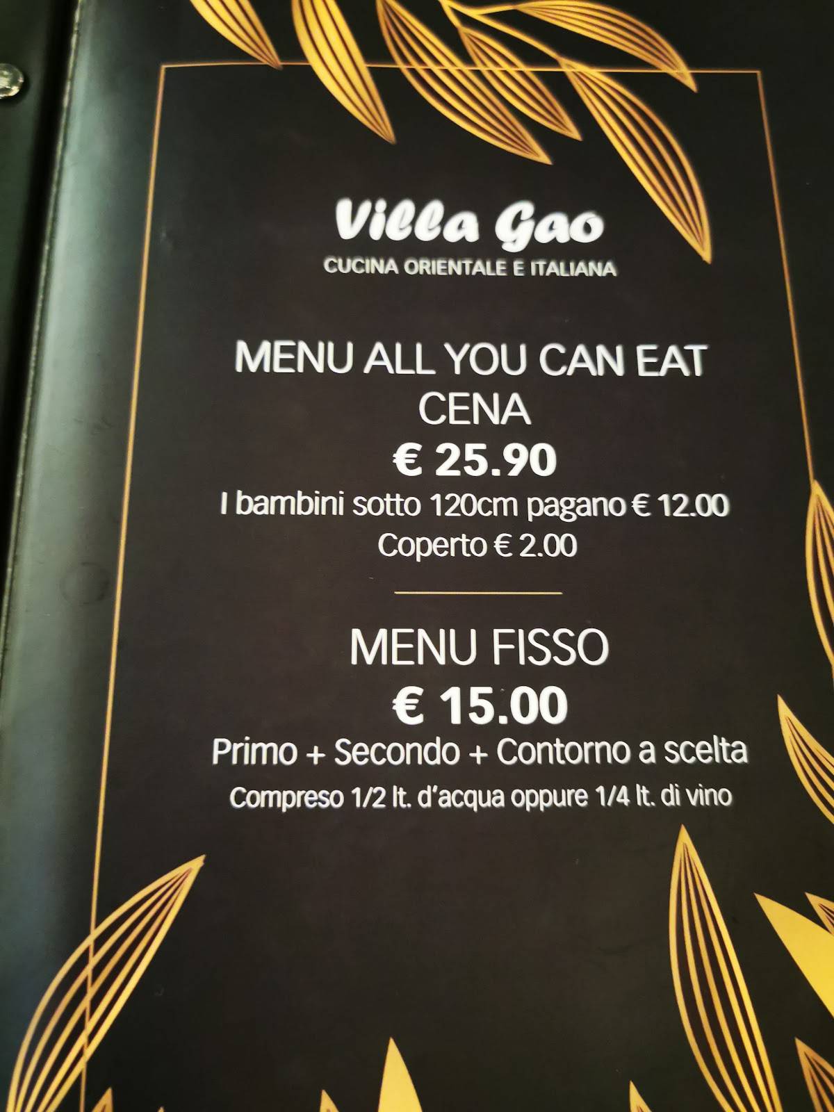 Menu di Villa Gao 