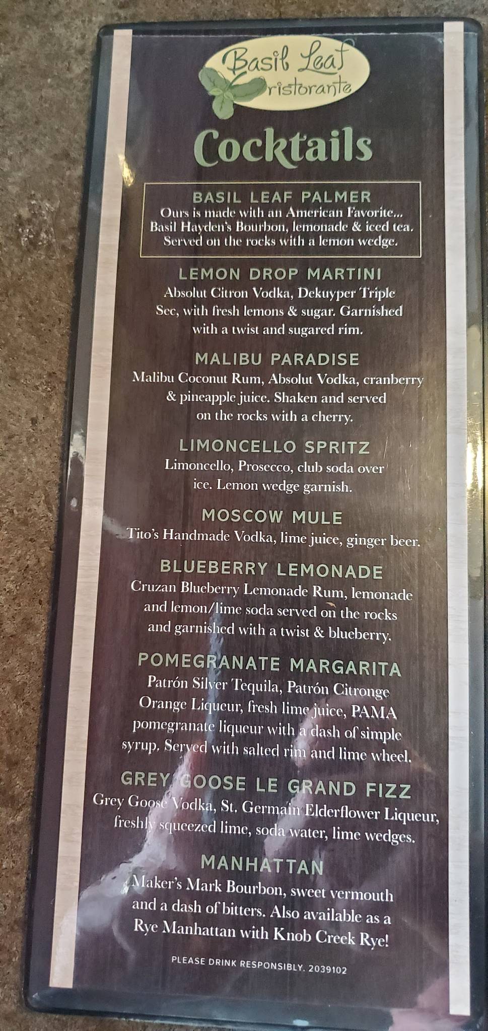 Menu at Basil Leaf restaurant, North Syracuse