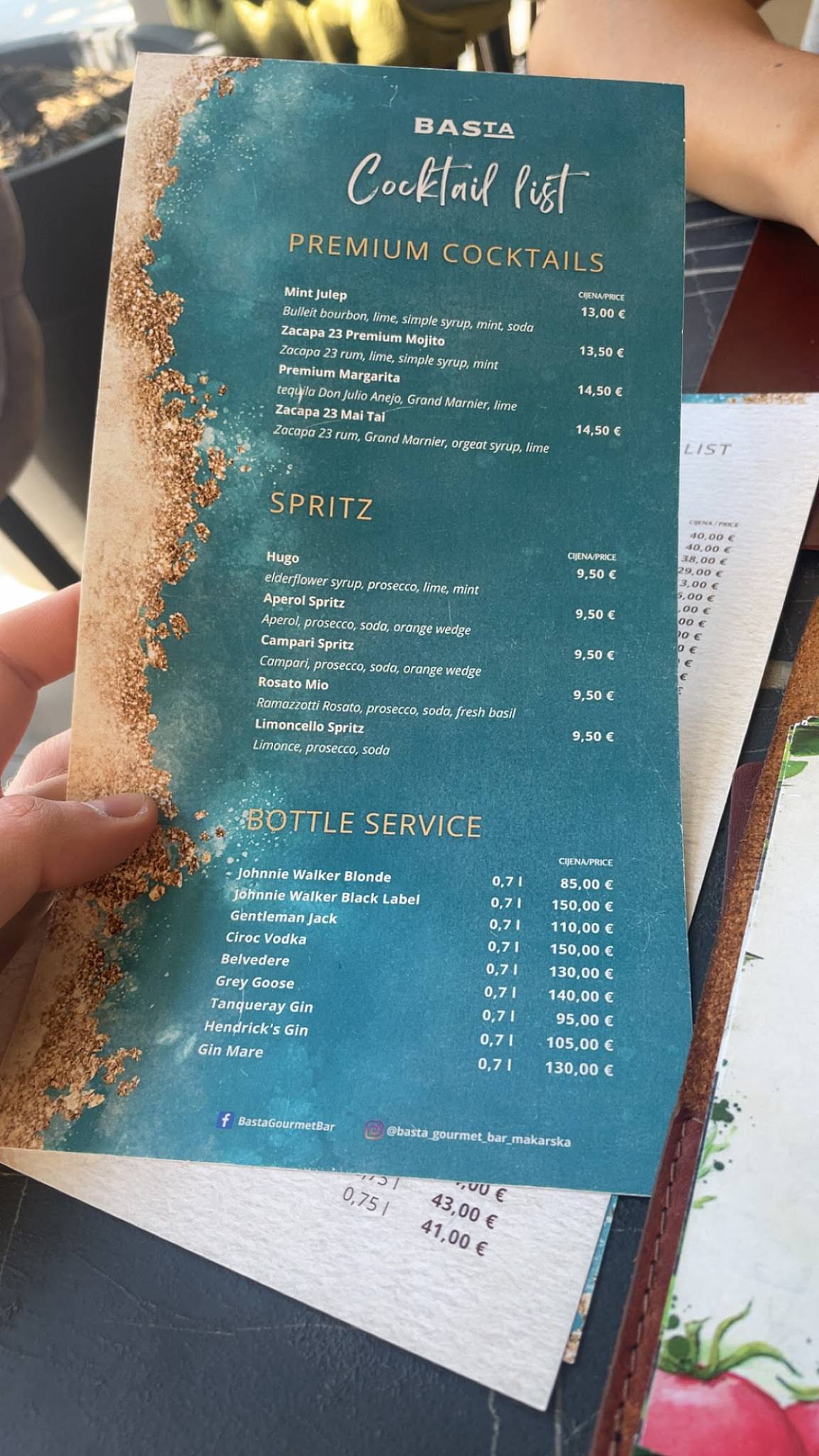 Menu di Basta gourmet bar Makarska 