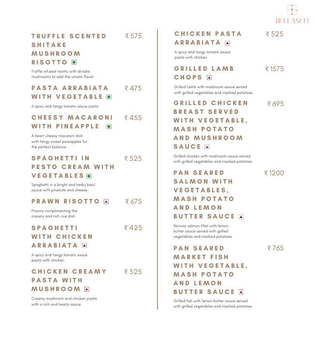 Bellasen Fine Dine Restaurant & Cafe menu