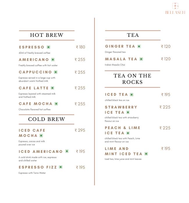 Bellasen Fine Dine Restaurant & Cafe menu