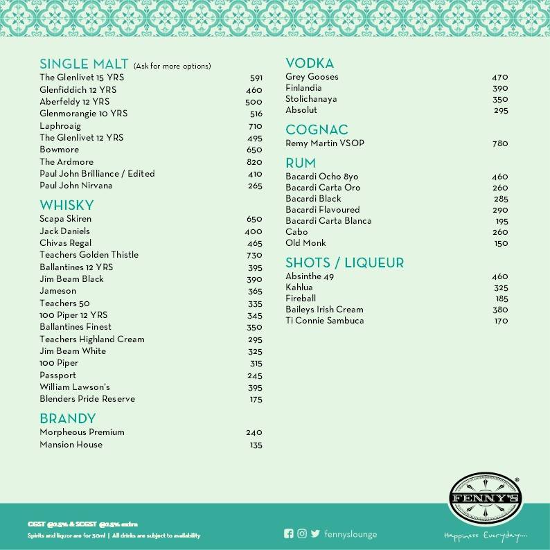 Fenny's Lounge & Kitchen menu