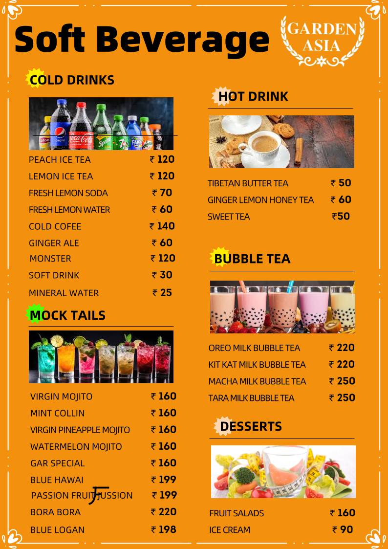 Garden Asia Restaurant menu