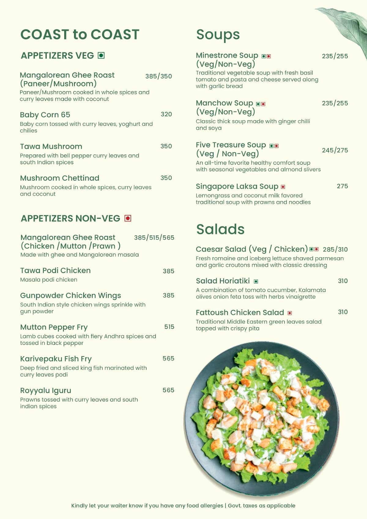 Terrace Bar & Kitchen menu