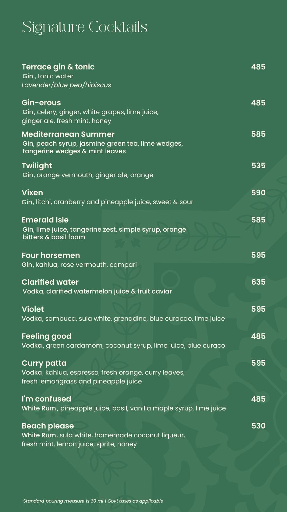 Terrace Bar & Kitchen menu