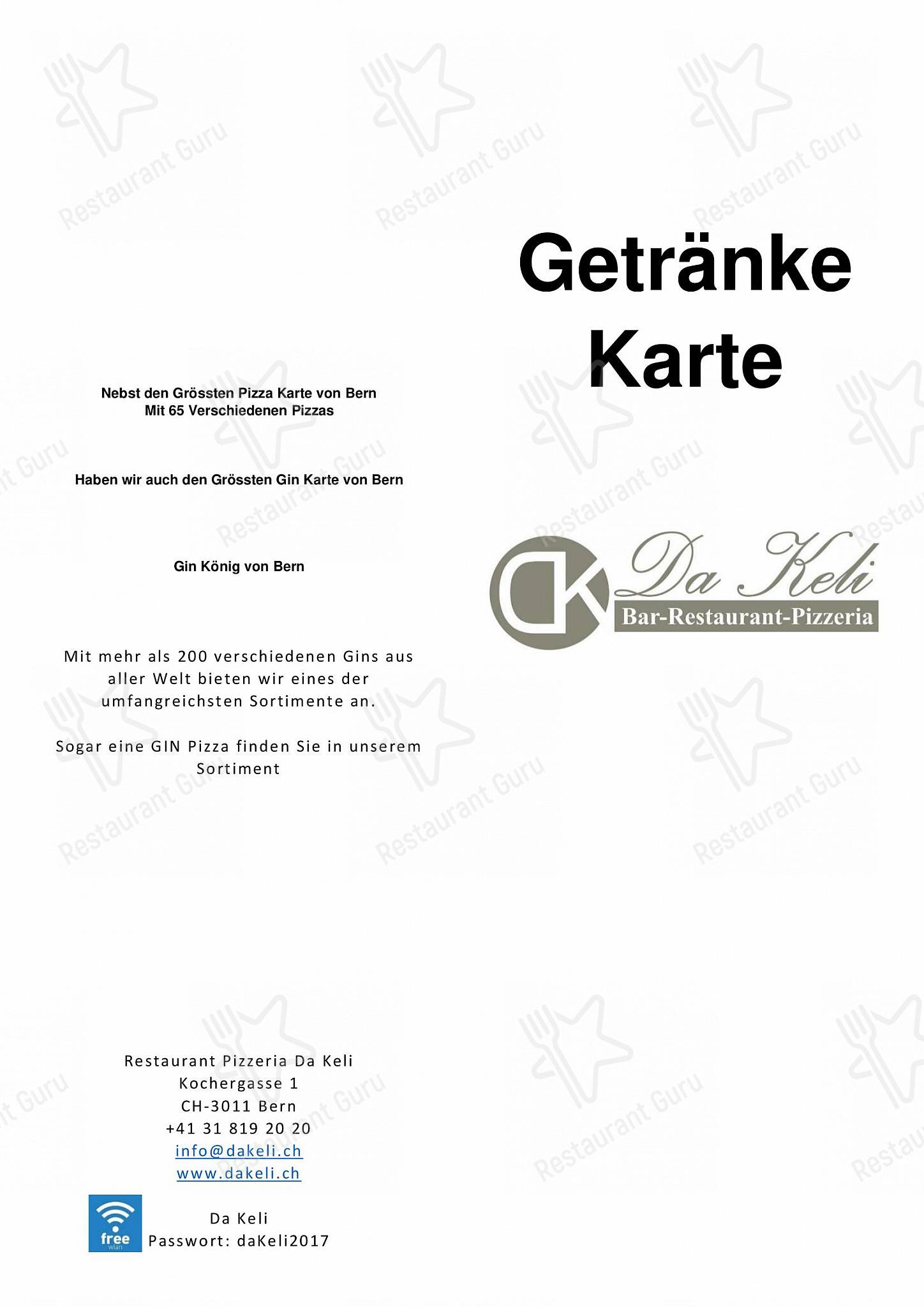 Restaurant Pizzeria da Keli in Berna - Takeaway Menu