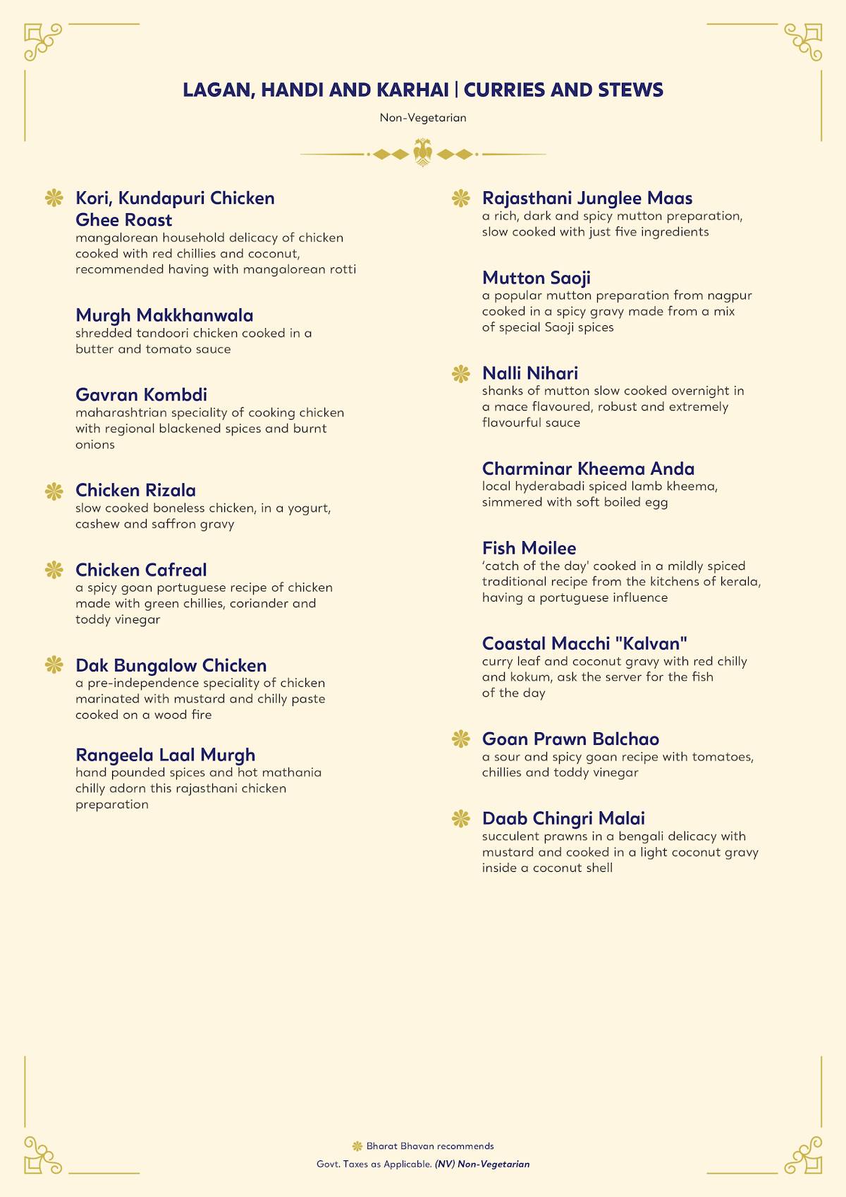 Bharat Bhavan menu