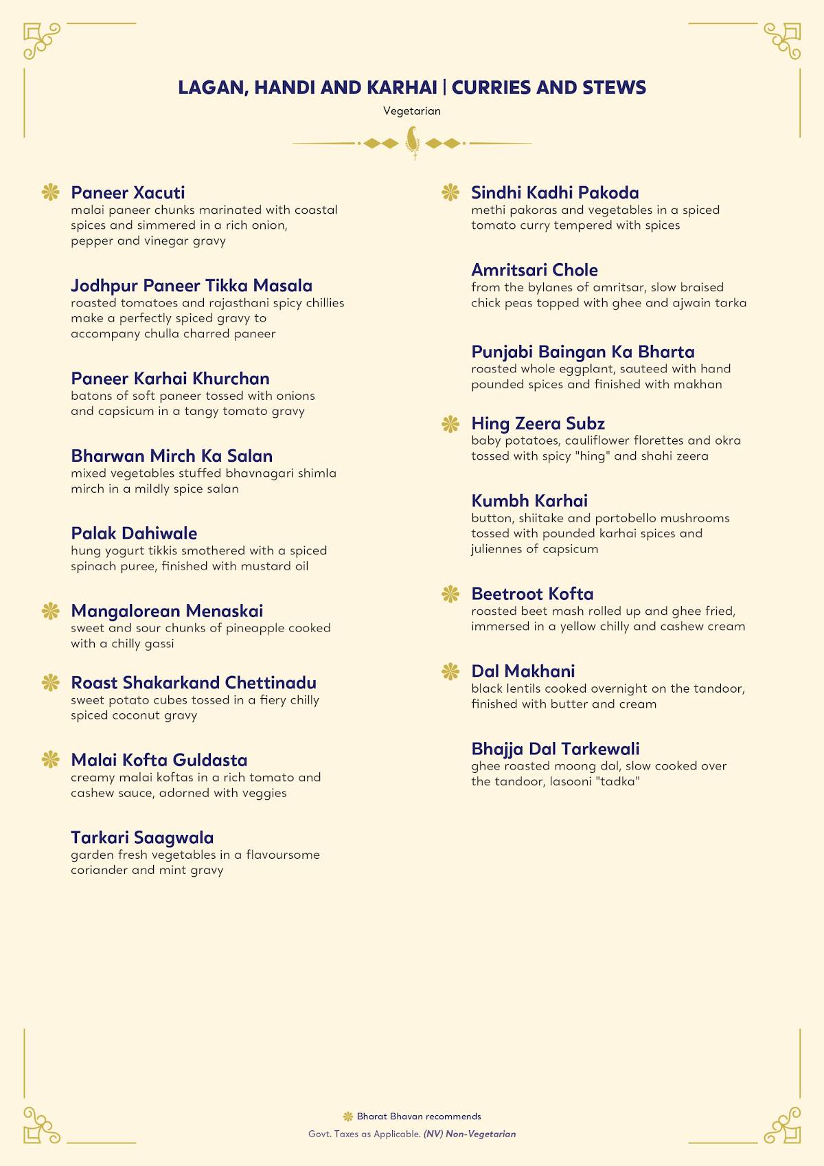 Bharat Bhavan menu