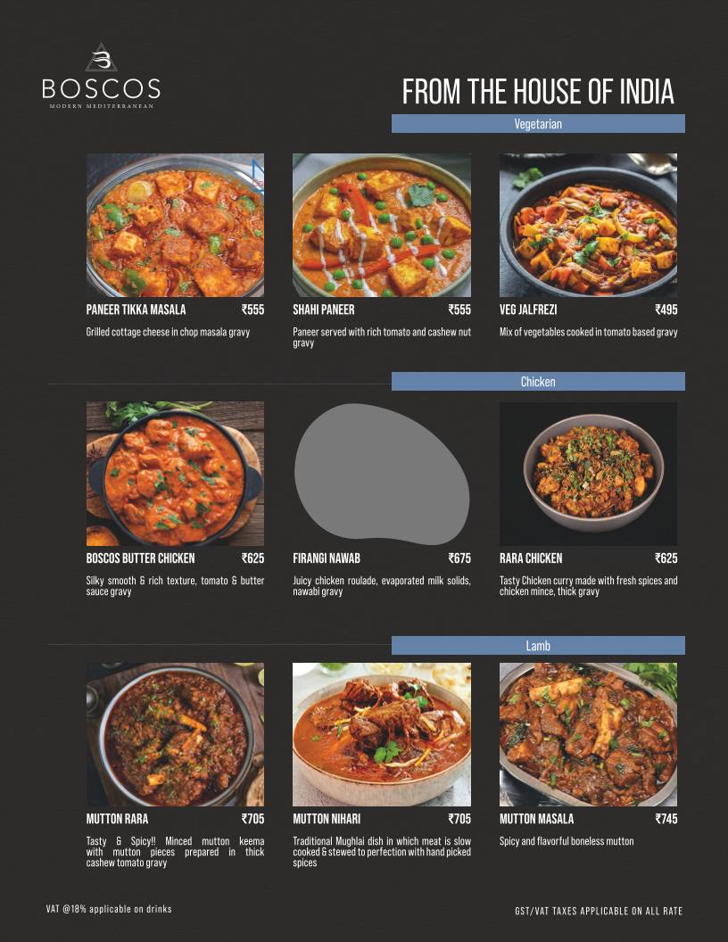 Boscos menu