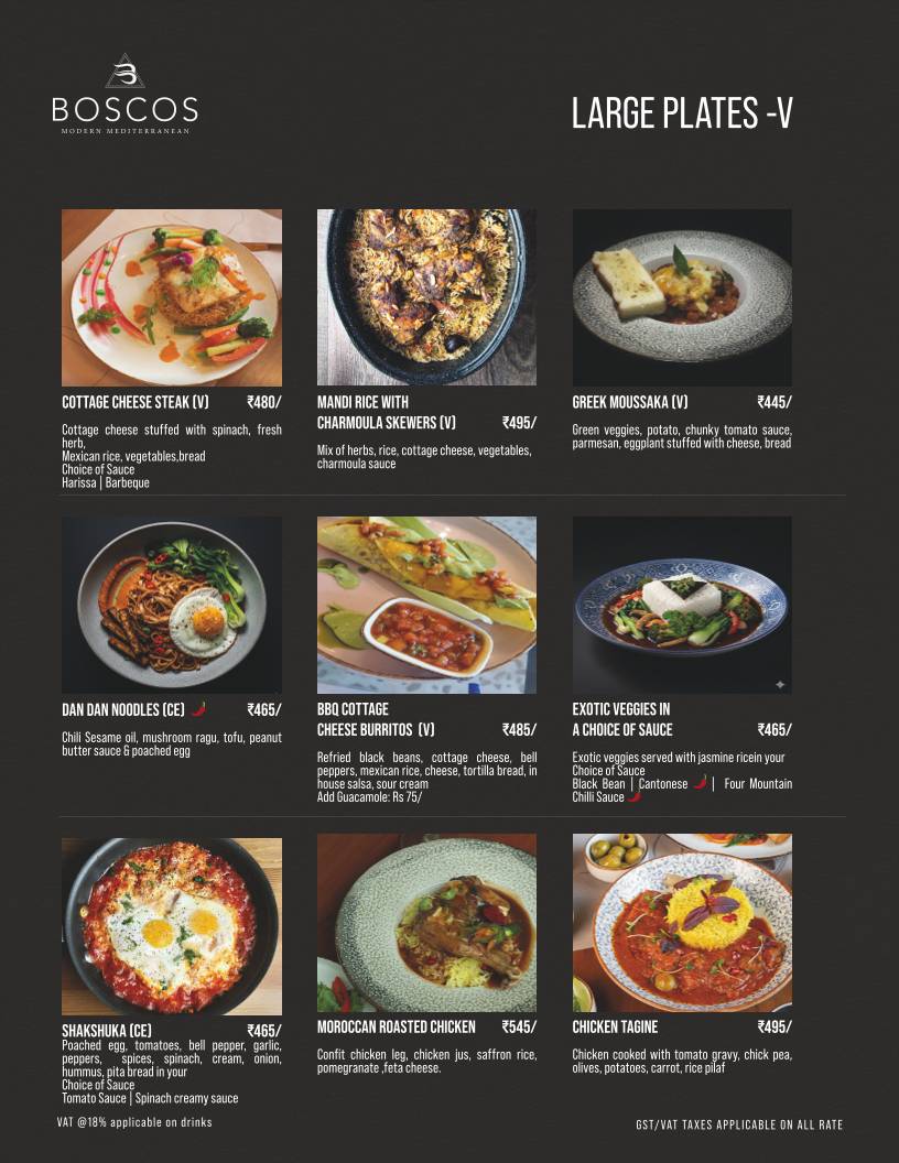Boscos menu