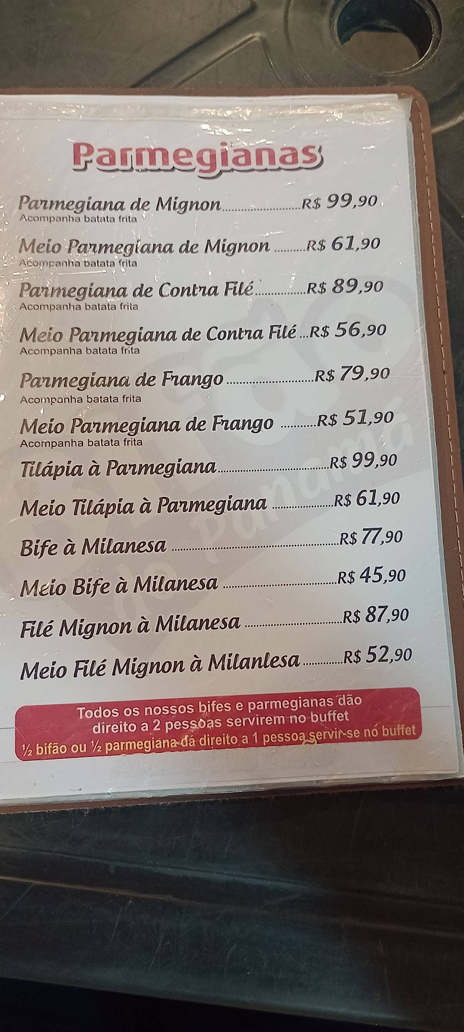 Bifão do Panamá cardápio