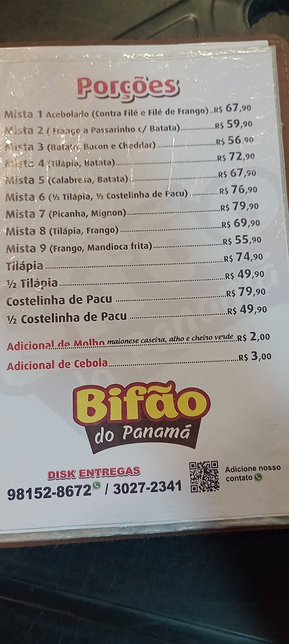 Bifão do Panamá cardápio