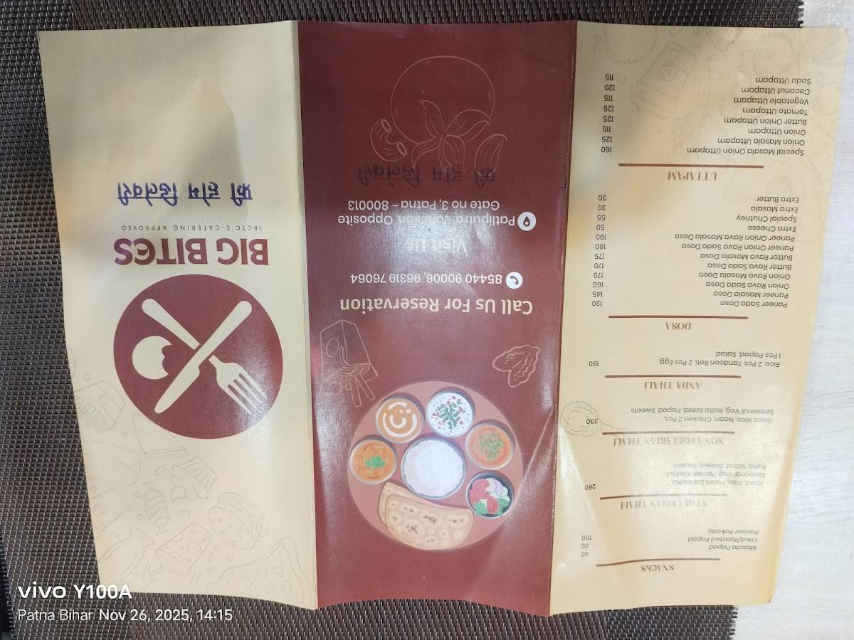 Big Bites menu