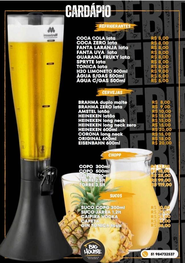 Big House Pastelaria e Petiscaria cardápio