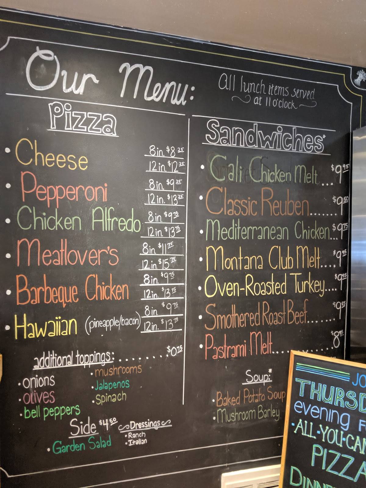 Menu at Big Timber Bakery, Big Timber