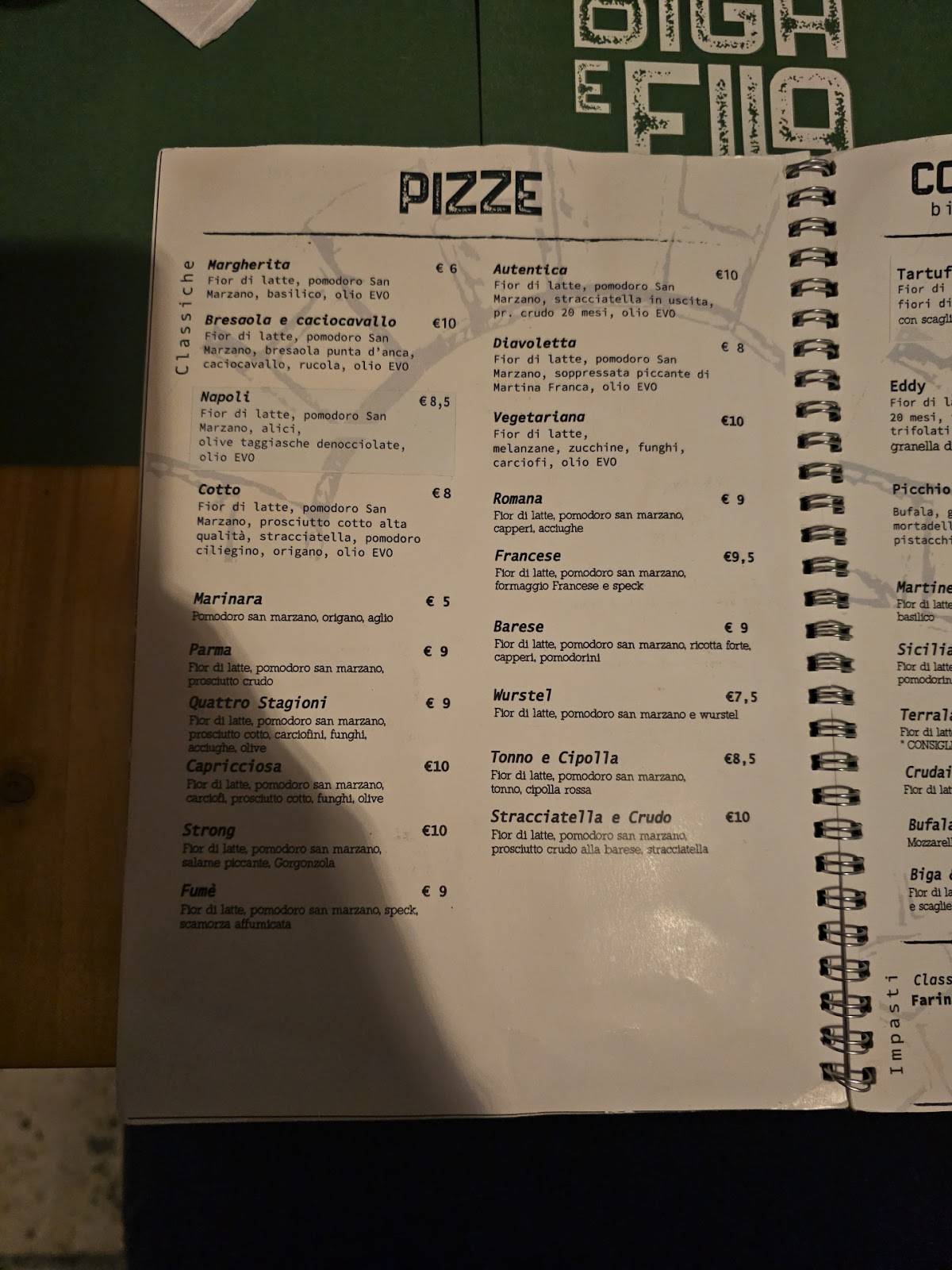 Menu di Biga e Fila Bari 