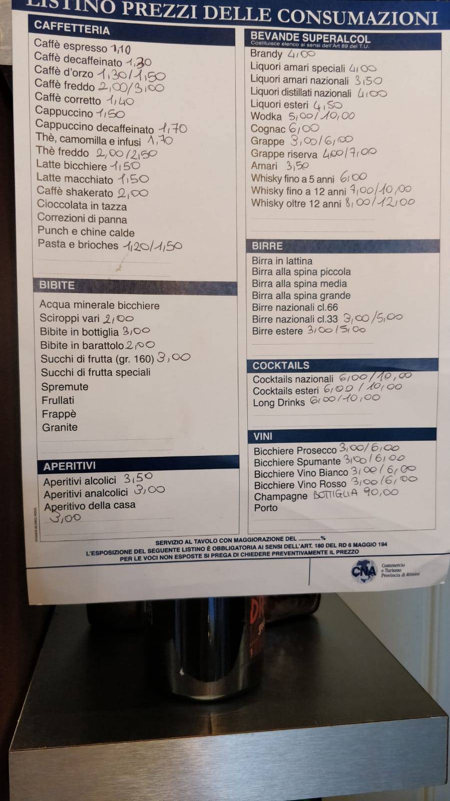 Menu di Binario Zero 