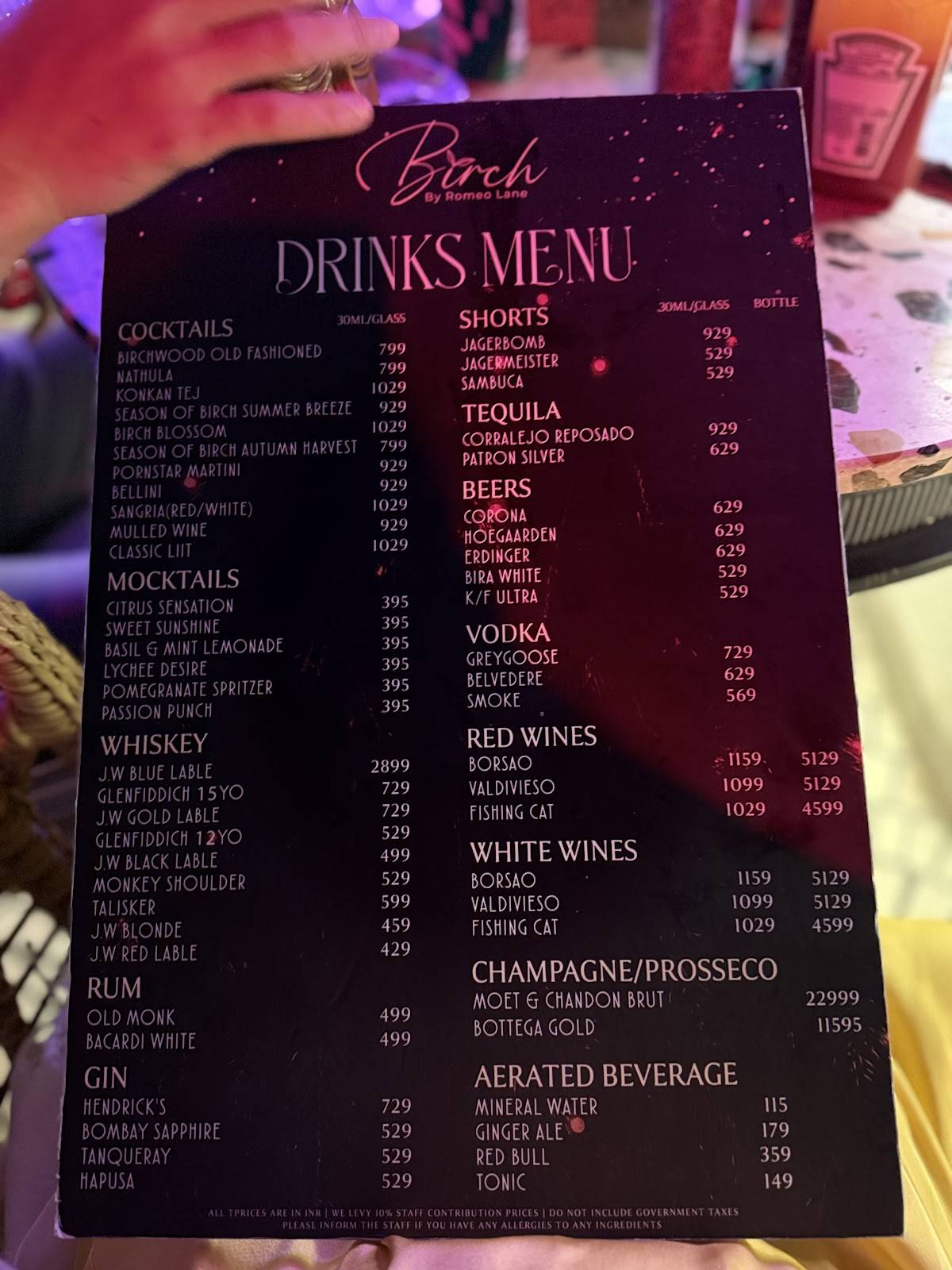 Birch By Romeo Lane Restaurant - Pacific Mall menu