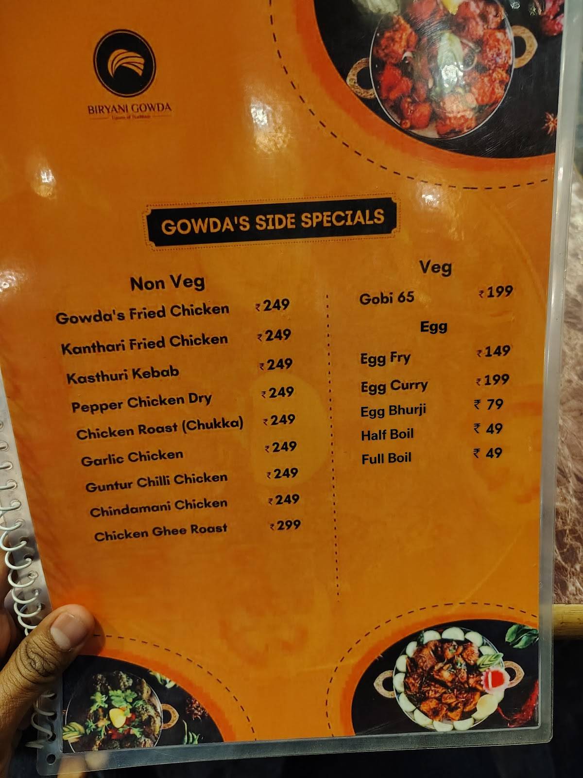 Biryani Gowda menu