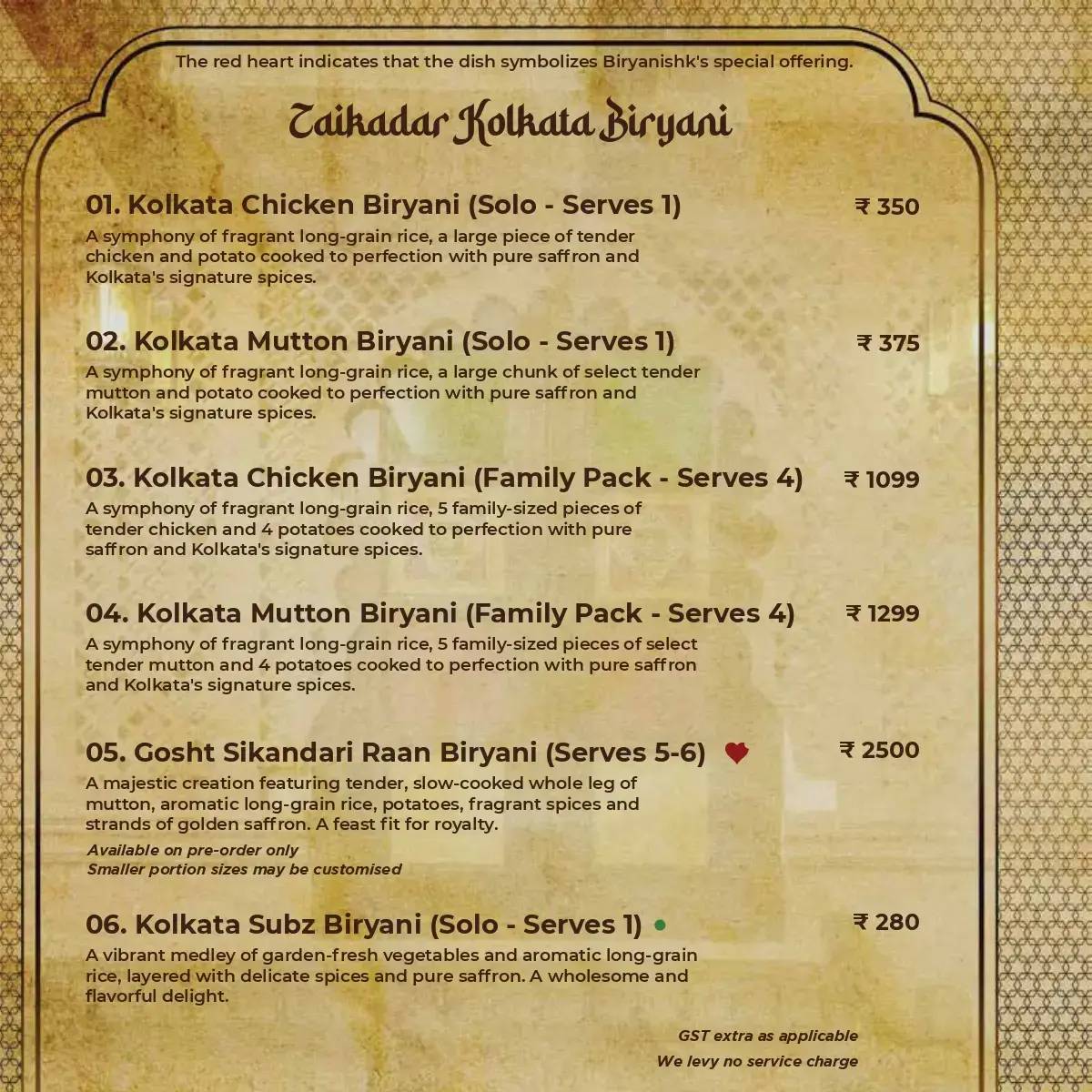 Biryanishk by The Biryani Company - Mudiali menu
